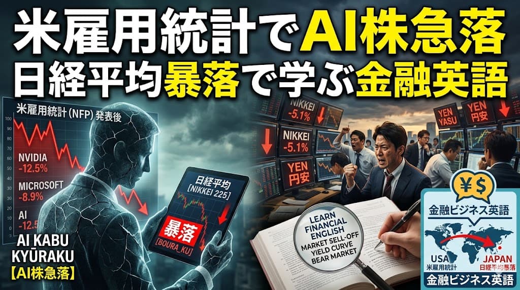 米雇用統計でAI株急落|日経平均の暴落で学ぶ金融ビジネス英語
