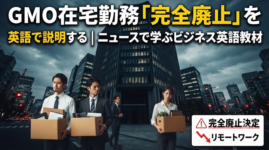 GMO在宅勤務「完全廃止」を英語で説明する|ニュースで学ぶビジネス英語教材